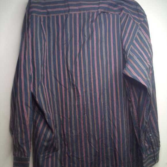 Alan Flusser Shirt L Button Down Long Sleeve Stripe Green Brown - Picture 4 of 14